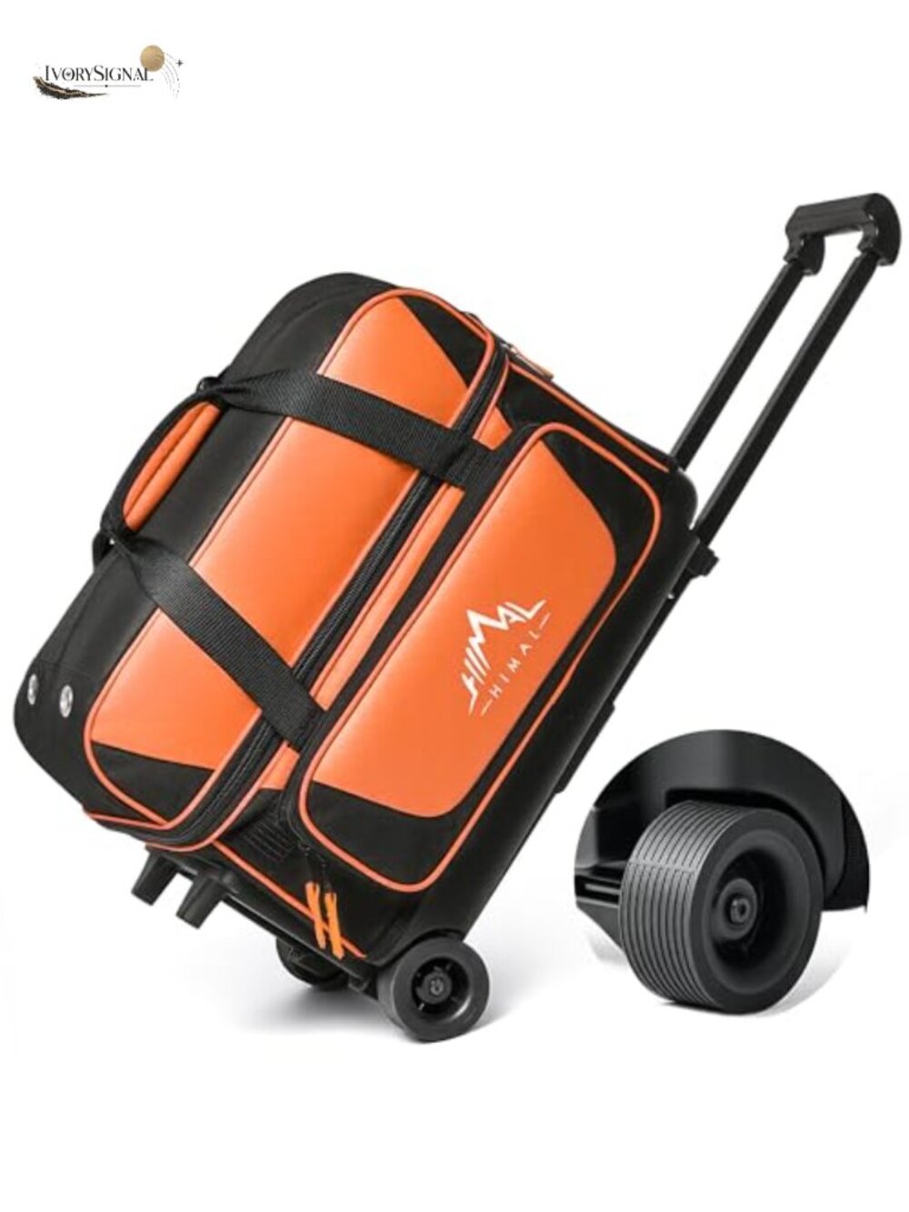 2-Ball Bowling Bag with Wheels, Large Storage Pocket, Retractable Handle